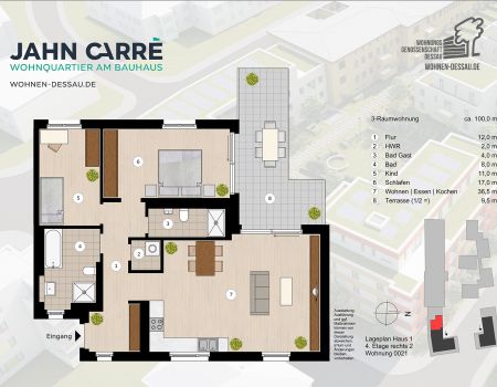 4. Etage rechts, 3-Raumwohnung ca. 100 m²