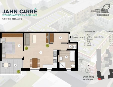 3. Etage rechts, 2-Raumwohnung ca. 58 m²