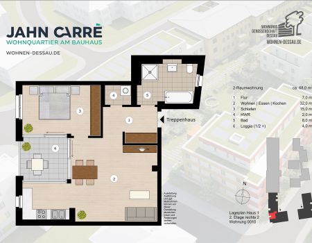 2. Etage rechts, 2-Raumwohnung ca. 68 m²