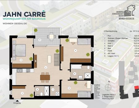 2. Etage links, 4-Raumwohnung ca. 107 m²